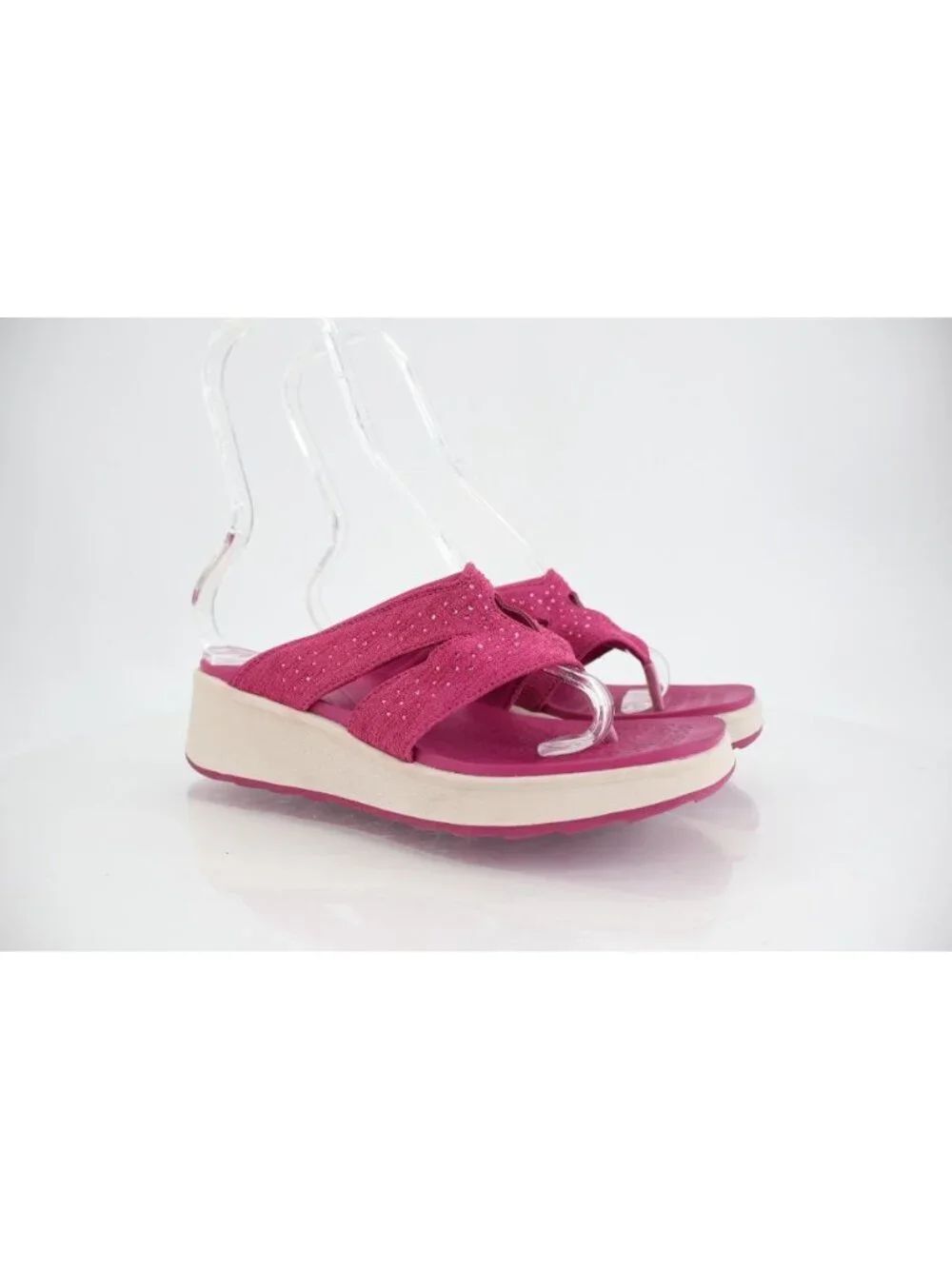 Bzees Women Nola Bright Sandals 8.5 Wedge Heel Slip On Pink Textile Casual Comfy